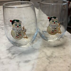 Festive Snowman Stemless Wine Glasses